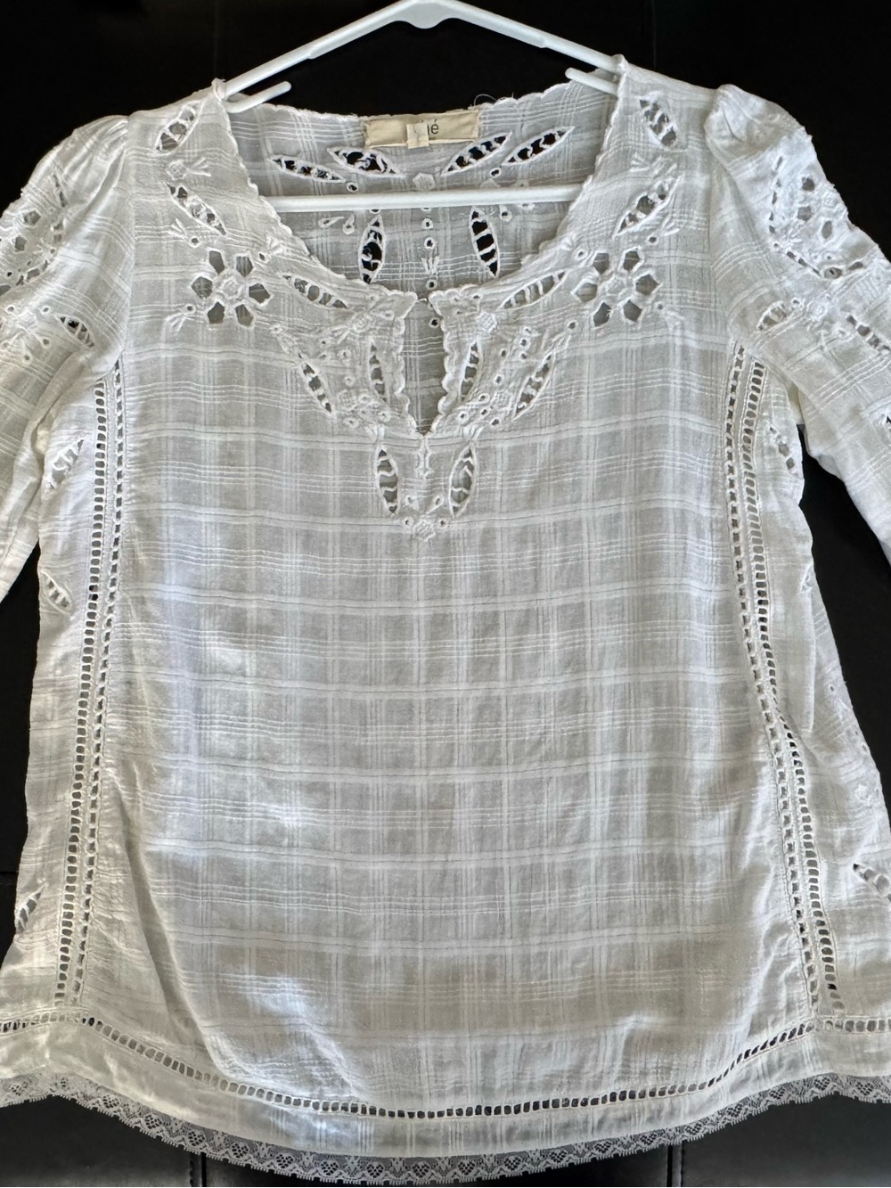 Athe Vanessa Bruno White Eyelet Lace Cotton Blouse, size 36, US size S